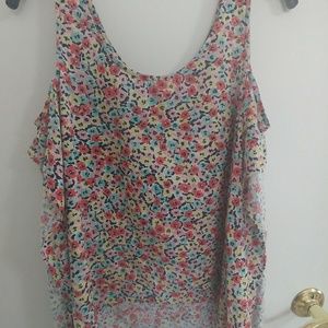 {BCBG} Flowy Floral Tank with Side Ruffle